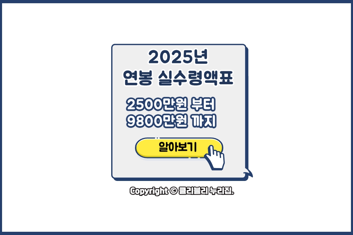 2025년 연봉 실수령액표 정리